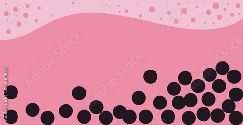 Foto Pink bubble tea background with black tapioca pearls at the bottom