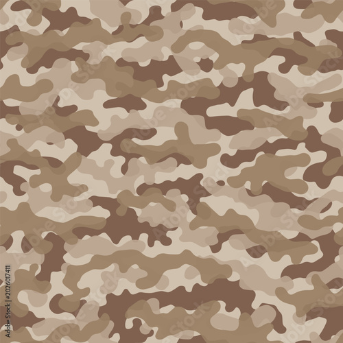 Camouflage seamless pattern smooth organic shapes in beige tan and brown tones