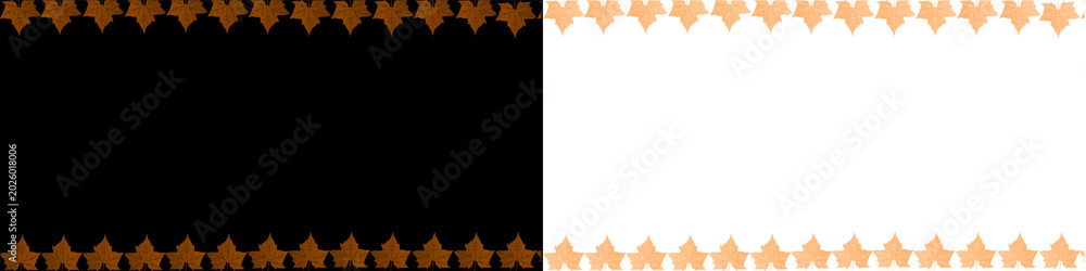 Obraz premium Decorative autumn leaf border with brown maple foliage rows on transparent background for seasonal frame work.