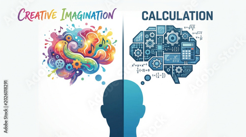 Photos Creative Imagination Versus Logical Calculation Brain Illustration
