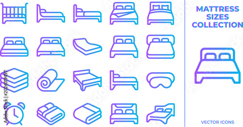 Foto Mattress sizes bed collection icons different beds baby cot double king queen mattress types