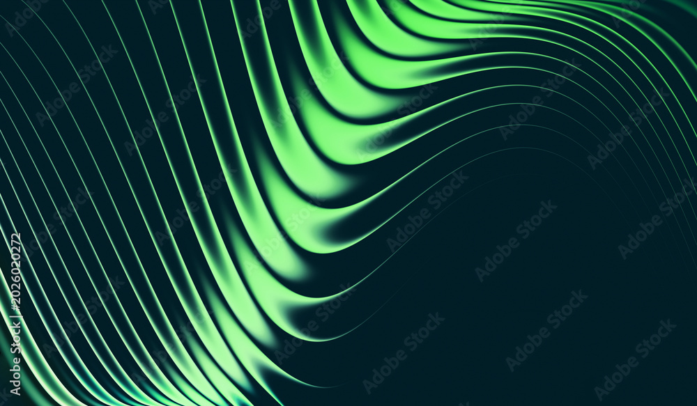 Abstract green waves with light distortions