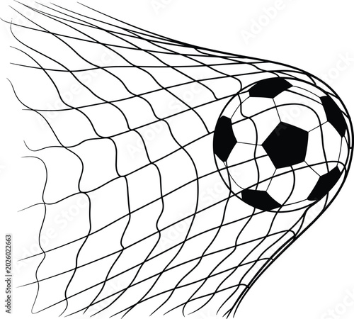 Tableau sur toile Soccer ball hitting goal net silhouette motion impact scoring abstract sport des