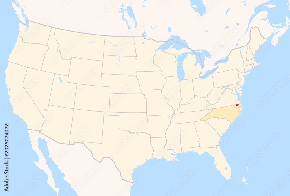 Fototapeta premium Locator Map of the County Gates (North Carolina, US) showing the Contiguous United States with the highlighted County