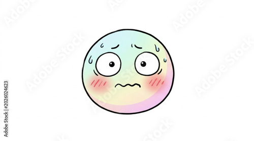 Photos Cartoon face showing worry and fear with blushing cheeks.