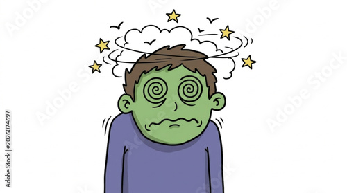 Canvastavla Cartoon Man Feeling Dizzy With Swirling Stars Around His Head.