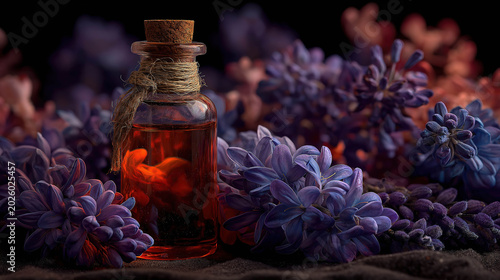 Natural wellness scene featuring aromatic oil and lavender supporting relaxation and stress relief