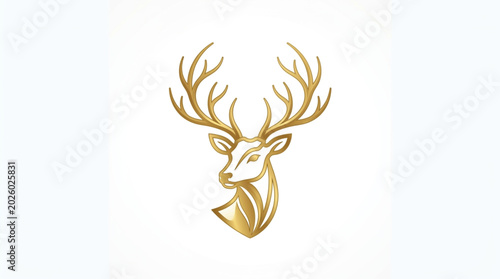 Fotografie Golden Stag Head with Antlers Artistic Illustration.