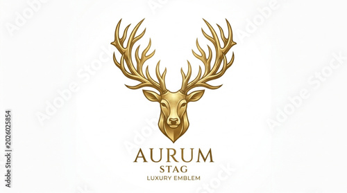 Fotografía Golden Stag Head with Majestic Antlers and Aurum Stay Text.