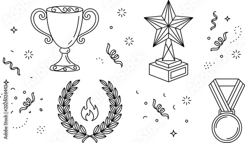 Φωτογραφία Trophy cup award medal star collection outline vector elements for success celeb