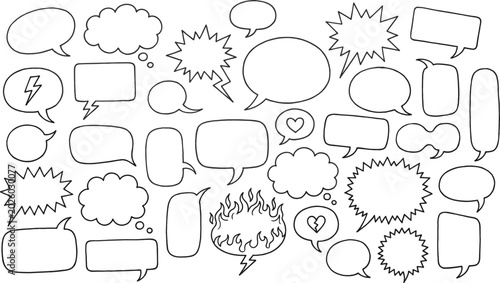 Bild auf Leinwand Hand drawn comic speech bubble vector set with empty doodle chat clouds and text