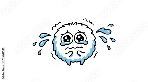 Photos Cute cartoon snowball character crying and shivering with fear.