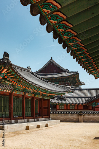 Korean temple in Seoul with traditional architecture and buildings at Changdeokgung Palace