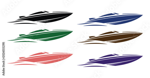 Bild auf Leinwand Elegant speedboat silhouette vector icon, luxury motorboat gliding on calm water