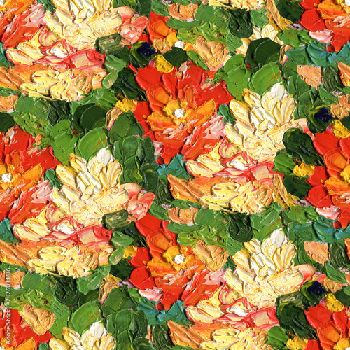 Canvastavla Seamless pattern with flowers. Hand drawn oil illustration.