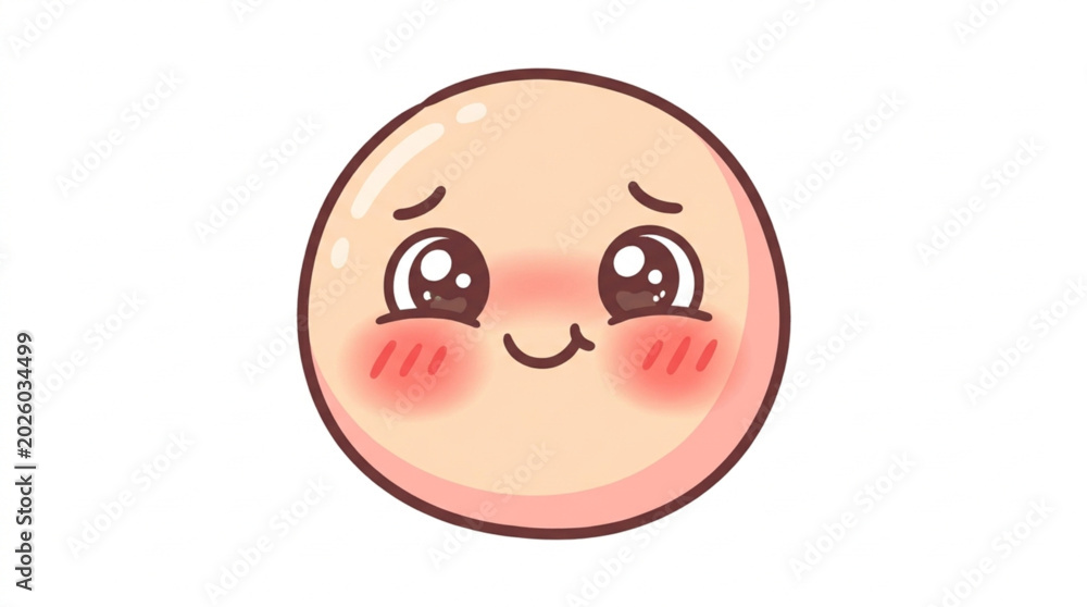 Obraz premium Cute Kawaii Face with Blushing Cheeks and Big Eyes.