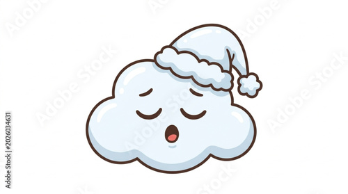 Billede på lærred Cute sleepy cloud wearing a nightcap yawning.