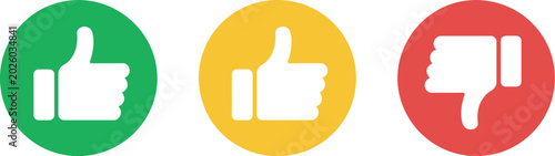 like, dislike and neutral thumb symbols in green, yellow and red color. feedback and rating thumbs up and thumbs down icons set. thumbs up, down and sideways symbol icon, customer satisfaction  