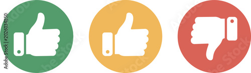 Photos like, dislike and neutral thumb symbols in green, yellow and red color