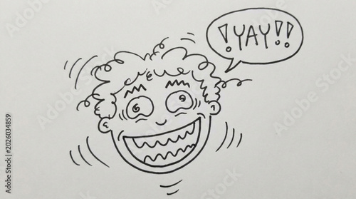 Valokuva Excited Cartoon Face Shouting Yay With Wavy Lines Indicating Motion