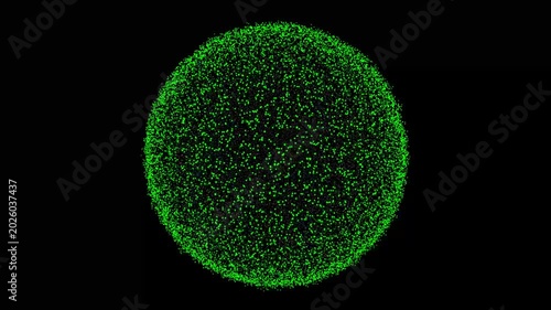 Green circular particle animation on black background particles