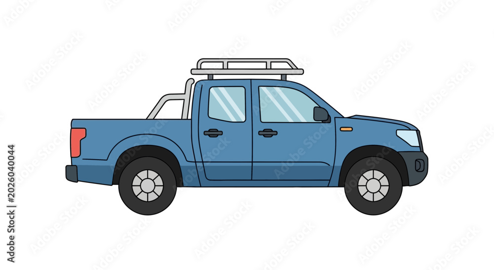 Obraz premium Blue Pickup Truck Flat Vector Illustration