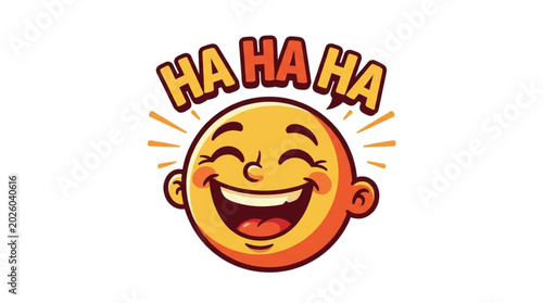 Foto Joyful Face Laughing with HA HA HA Text.
