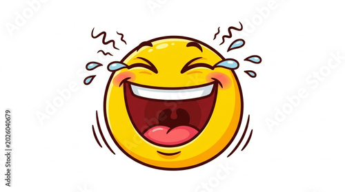 Schilderij op canvas Laughing Emoji Face with Tears of Joy and Wavy Lines.