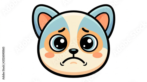 Billede på lærred Sad Cartoon Dog Face with Big Eyes and Droopy Mouth.
