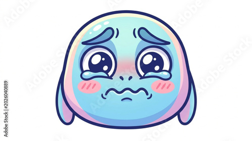 Foto Sad crying cartoon character with big eyes and blush.