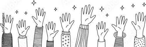 Konstfotografi Hand Drawn Raised Hands Illustration Collection with Doodle Style Human Gestures
