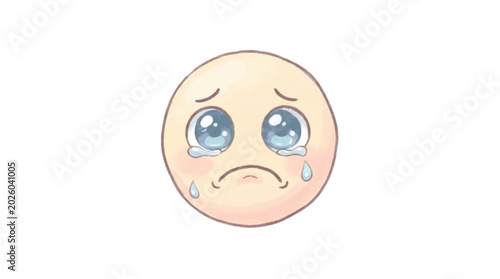 Bild auf Leinwand Sad crying emoji face with big blue eyes.