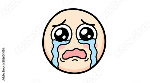 Fotografía Sad crying emoji face with big eyes and tears.
