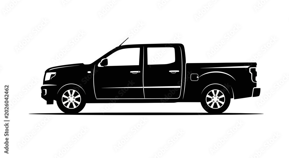 Obraz premium Black Silhouette of a Pickup Truck Side View