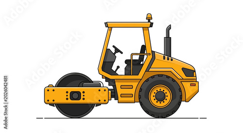 Bild auf Leinwand Yellow Road Roller Construction Machinery Illustration