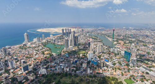 Obraz na płótnie Drone Aerial View of Colombo, Sri Lanka, Modern Skyline and Colombo Port City Wa