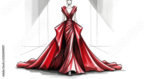 Foto Fashion Illustration of an Elegant Red Evening Gown
