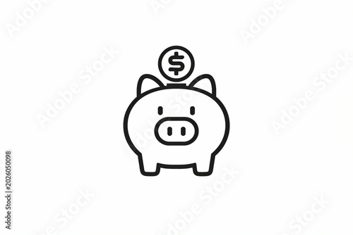 Cute piggy bank icon with coin on top