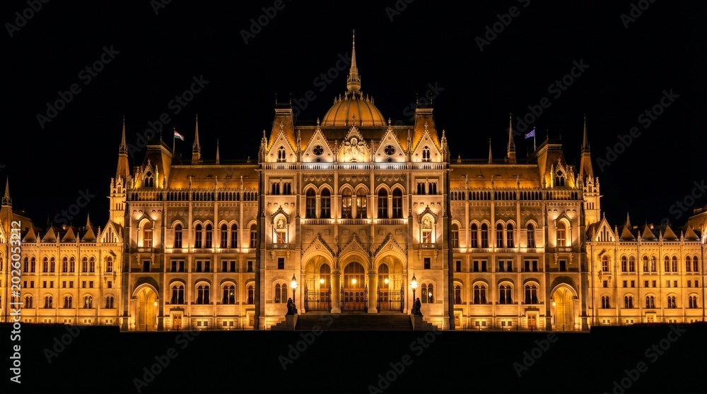 Obraz premium Ornate European Palace Architecture in Golden Lighting