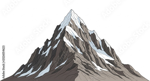 Bild auf Leinwand Majestic Snow Capped Mountain Peak Against White Background.