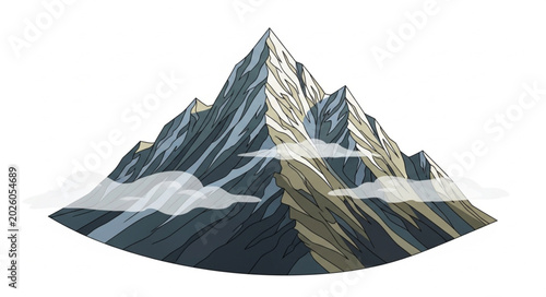 Fotografia Majestic snow capped mountain peak surrounded by clouds.