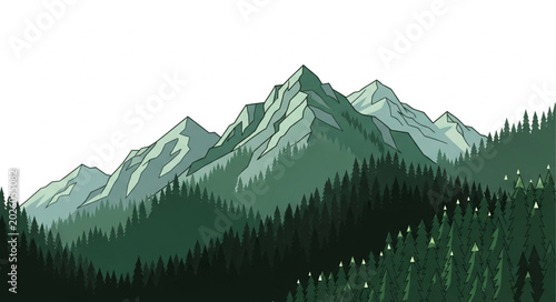 Foto Majestic Mountain Range Covered in Evergreen Forest.