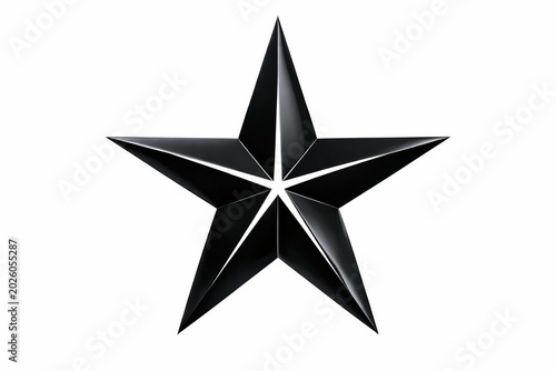 Modern black five-pointed star with 3d metallic shine effect