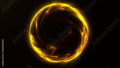 Quadro su tela Bright yellow glowing plasma sphere with smooth circular energy waves on dark background