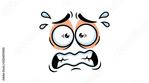 Fotografie Scared cartoon face with wide eyes and sweat drops.