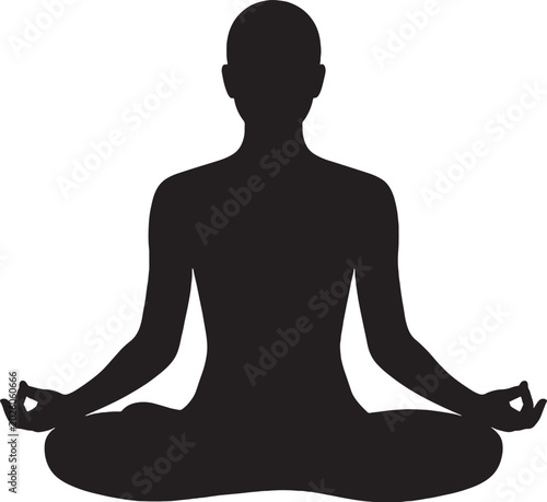 Sitting Meditation Pose Black Silhouette Icon Vector