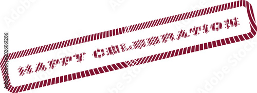 Foto Distressed red rubber stamp with grunge texture celebrating a happy culmination