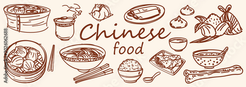Foto hand drawn chinese food  art collection