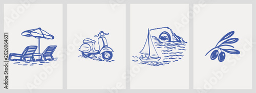 Foto Doodle summer sea vector illustration set