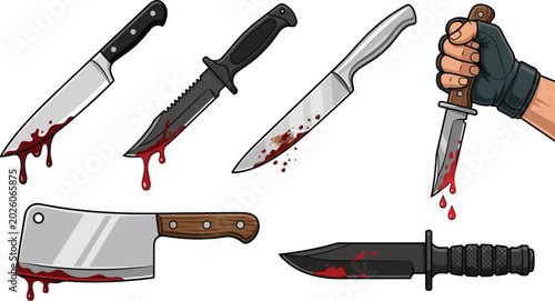 Foto Horror Bloody Knife Collection with Tactical Daggers Cleaver and Slasher Weapon